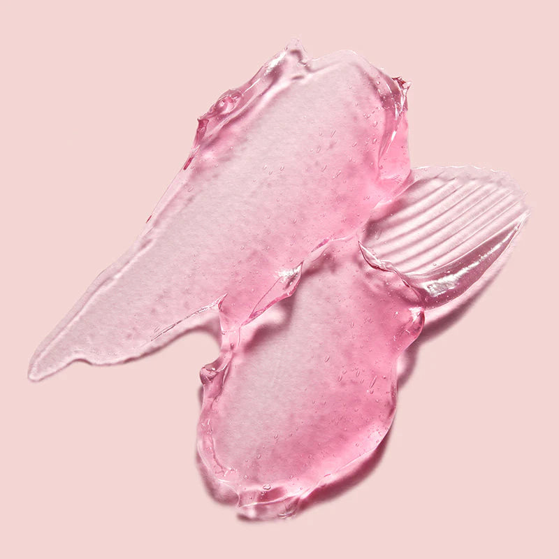 Amostra da textura translúcida rosa do gel-creme Medicube Collagen Jelly Cream
