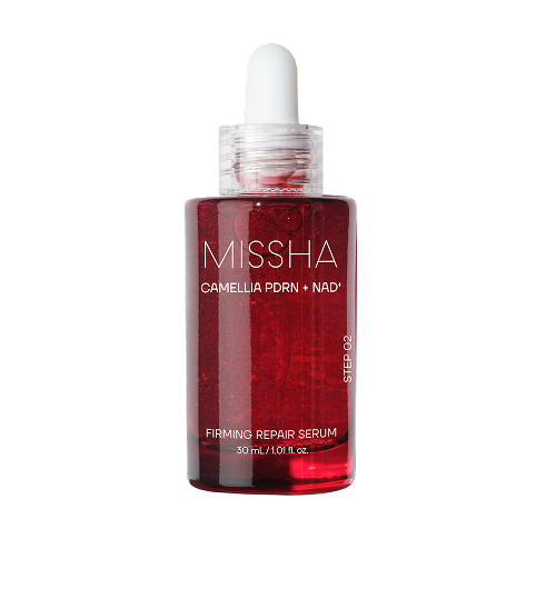 Missha PDRN NAD Firming Repair Serum 30ml, sérum facial com PDRN de camélia e NAD+ em cápsulas vermelhas