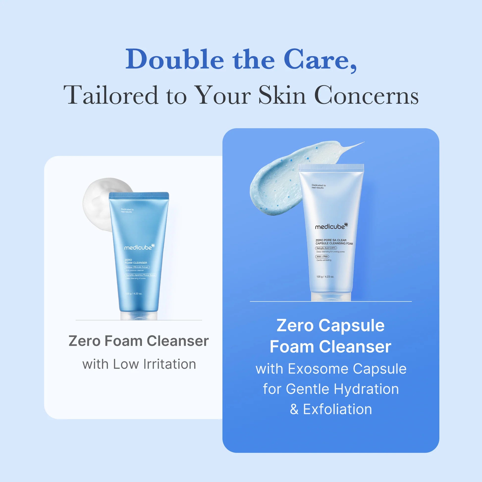 Infográfico comparando o Zero Foam Cleanser com o Zero Capsule Foam Cleanser da Medicube