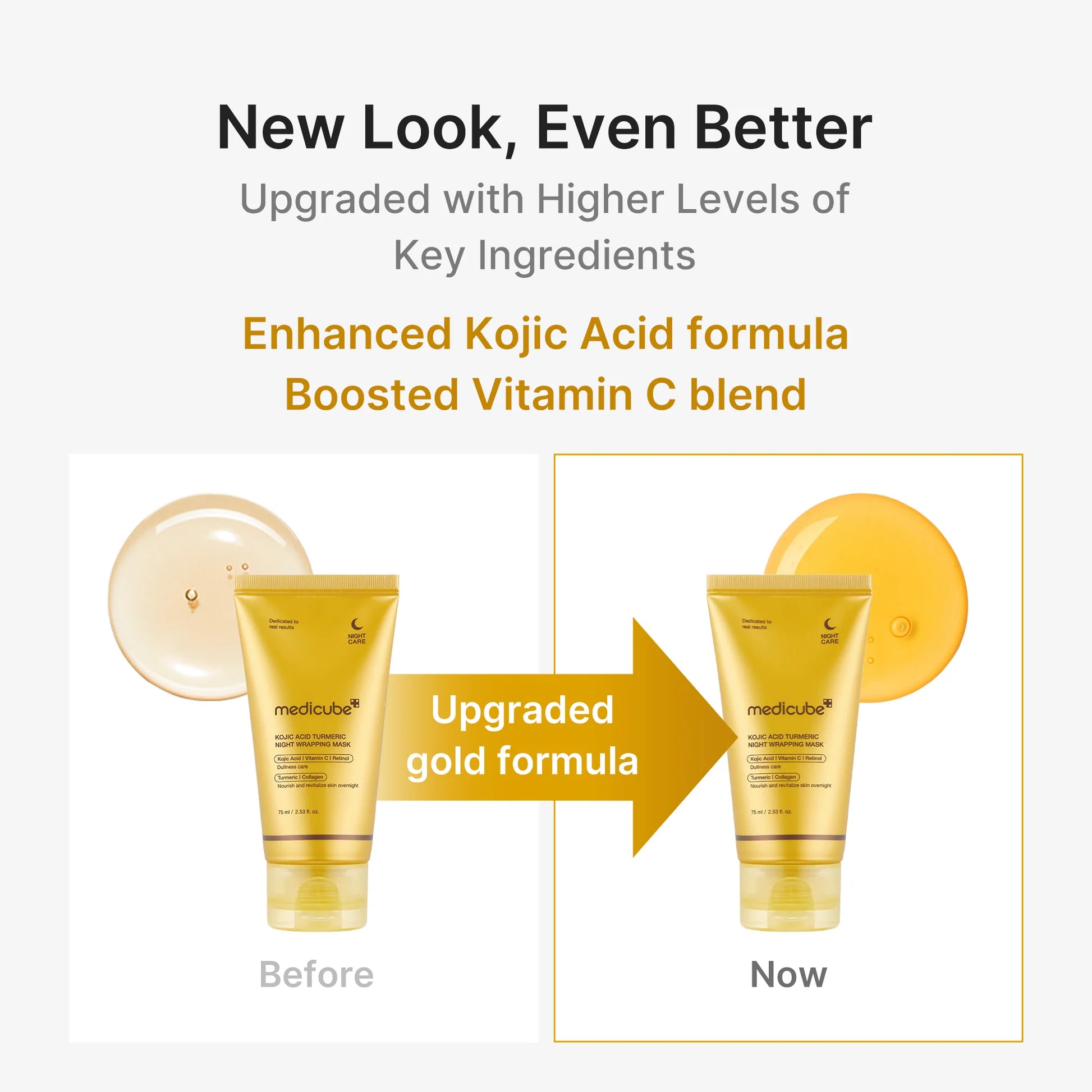 Comparação de textura Medicube Kojic Acid Turmeric: fórmula anterior e fórmula atual reforçada
