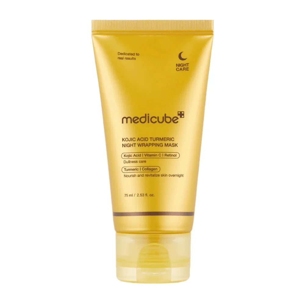 Embalagem Medicube Kojic Acid Turmeric Night Wrapping Mask, tubo dourado 75ml