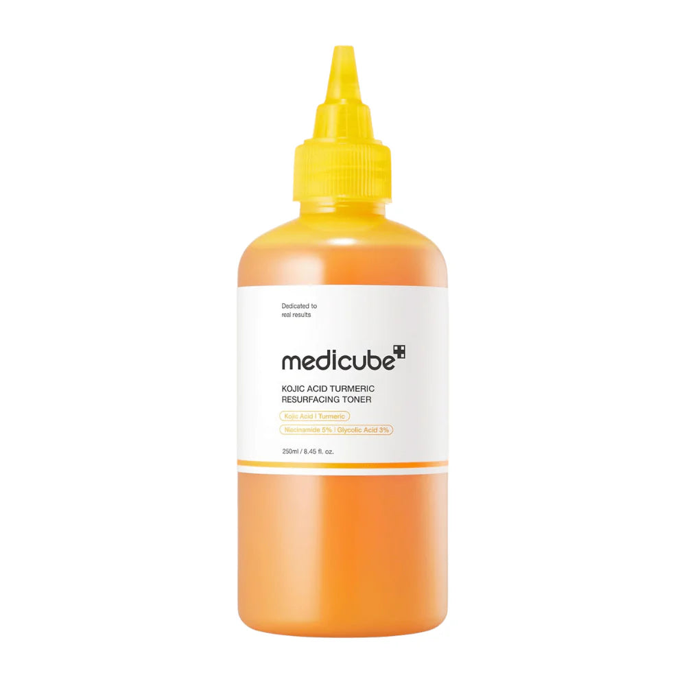 Medicube tónico esfoliante ácido kójico e curcuma, frasco 250ml para rosto e corpo