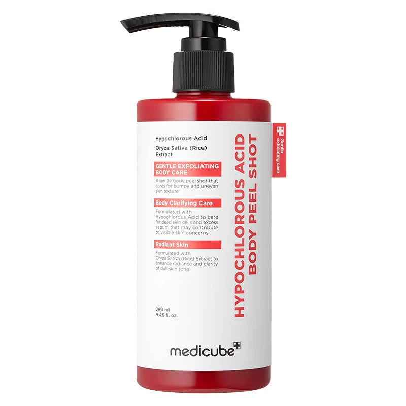 Medicube Hypochlorous Acid Body Peel Shot com ácido hipocloroso, frasco de peeling corporal de 280ml