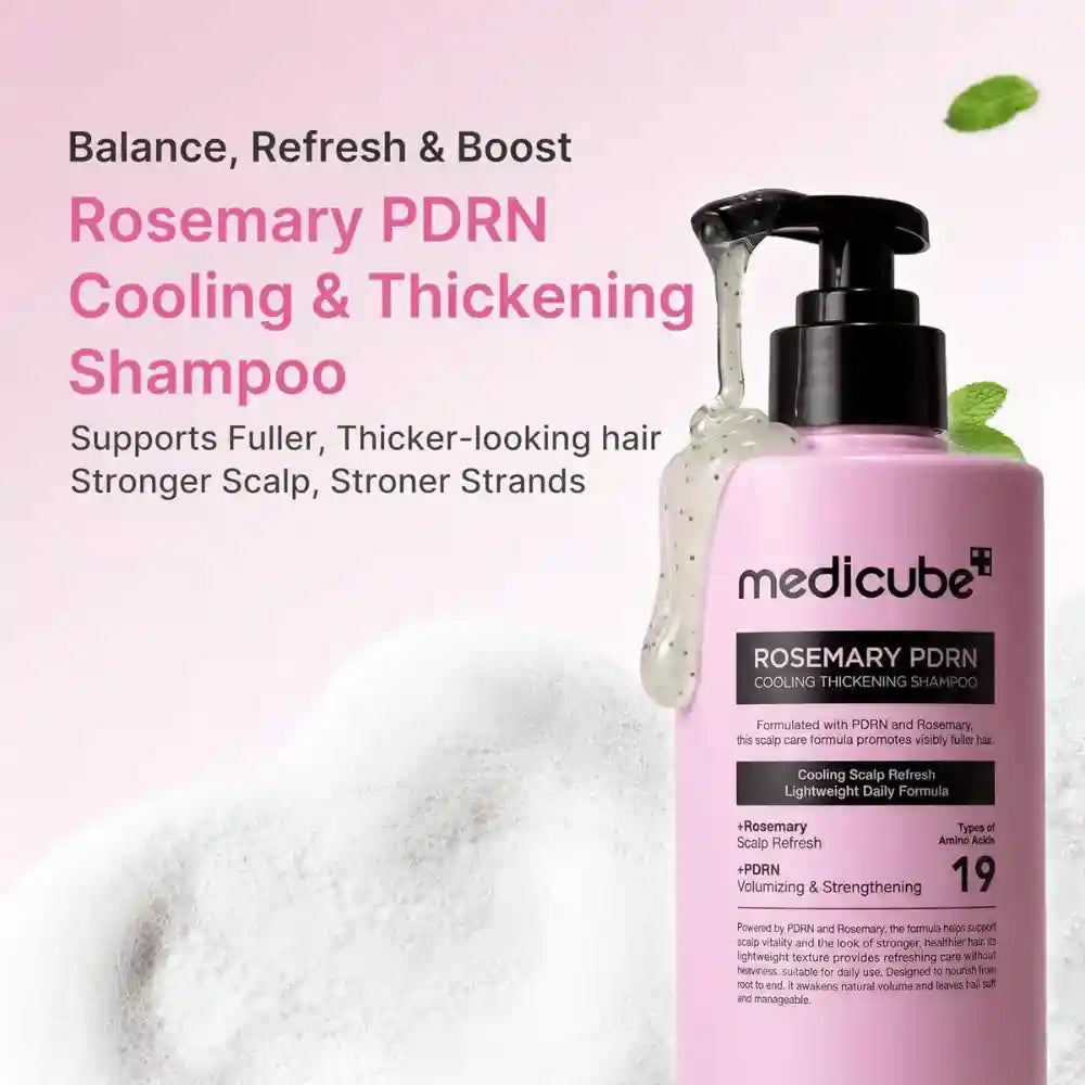 Medicube Rosemary PDRN Cooling Thickening Shampoo 400ml, champô com alecrim e PDRN, com gel a escorrer do doseador