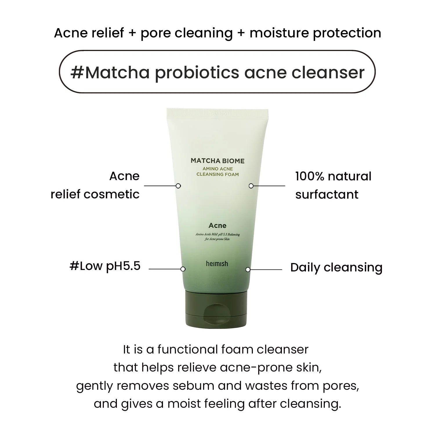 Heimish Matcha Biome Amino Acne Cleansing Foam — Espuma de Limpeza para Acne — imagem 5