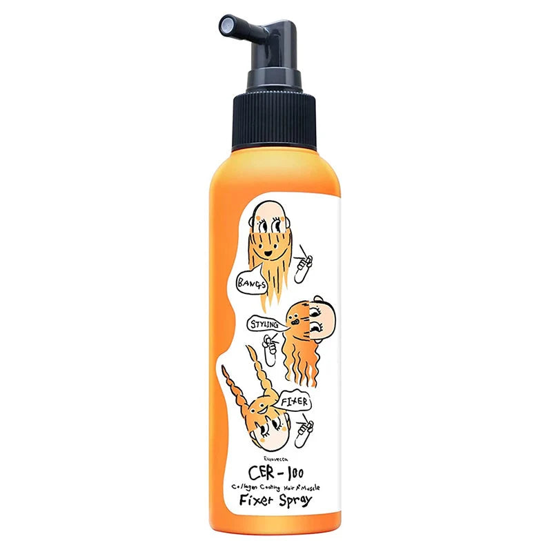 Elizavecca CER-100 Collagen Coating Hair A+ Muscle Fixer Spray 150ml, spray fixador capilar com colagénio em frasco laranja