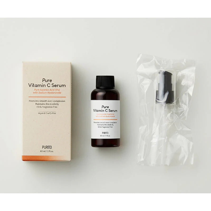 Purito Pure Vitamin C Serum conteúdo da embalagem caixa frasco e doseador separados