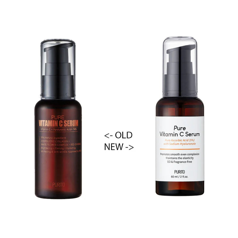 Purito Pure Vitamin C Serum comparação embalagem antiga e nova reformulação