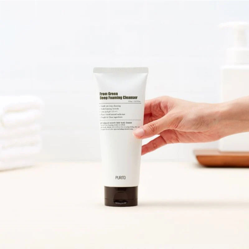 Purito Seoul From Green Deep Foaming Cleanser tubo branco espuma limpeza facial pH equilibrado 150ml