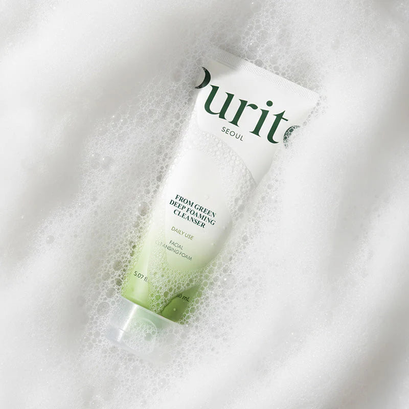 Purito Seoul From Green Deep Foaming Cleanser embalagem nova sobre espuma limpeza facial diária
