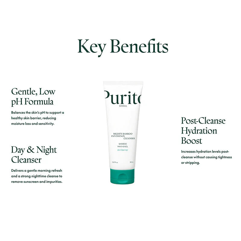 Purito Seoul Mighty Bamboo Panthenol Cleanser benefícios pH baixo hidratação pós-limpeza uso diário e noturno