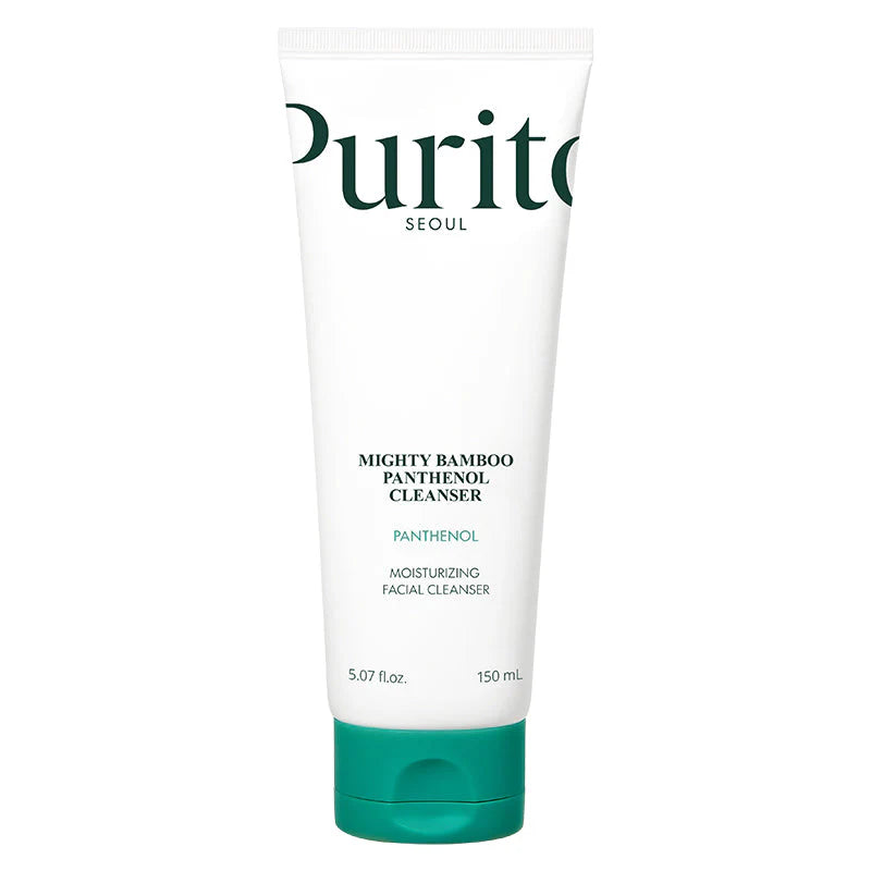 Purito Seoul Mighty Bamboo Panthenol Cleanser tubo branco com tampa verde 150ml fundo branco