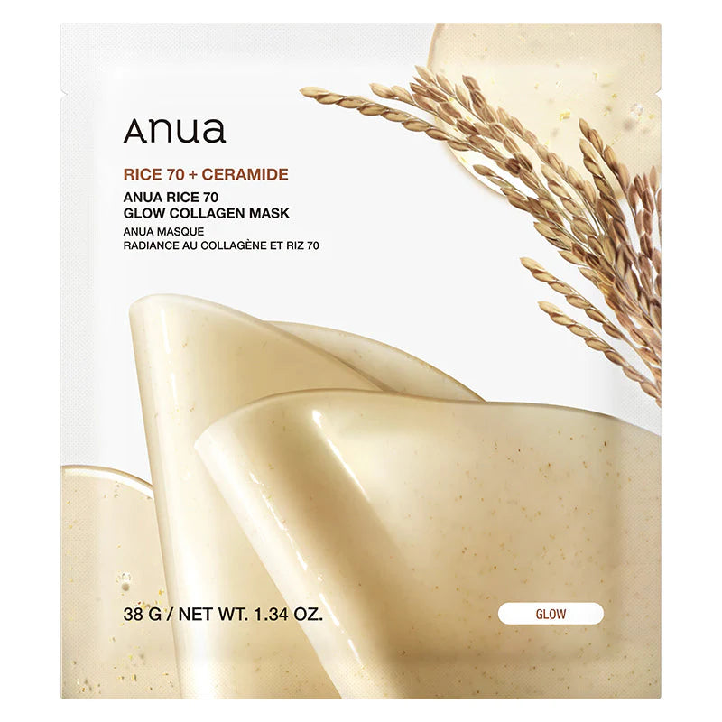 Anua Rice 70 Glow Collagen Mask | Máscara Hidrogel K-Beauty
