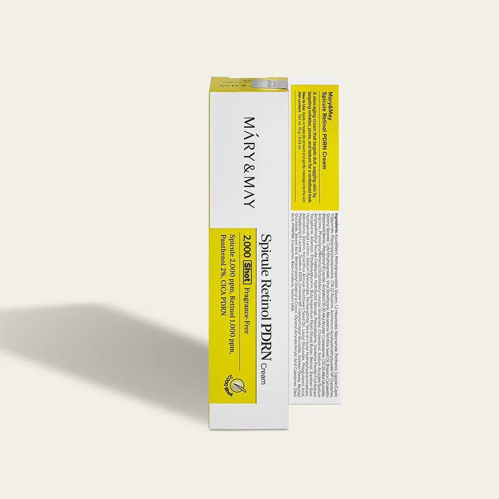 Caixa do Mary&May Spicule Retinol PDRN Cream, verso com lista de ingredientes