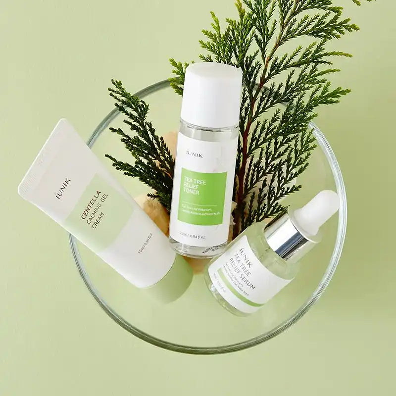 IUNIK Centella Mini Set com centella asiática e árvore-do-chá, kit de viagem