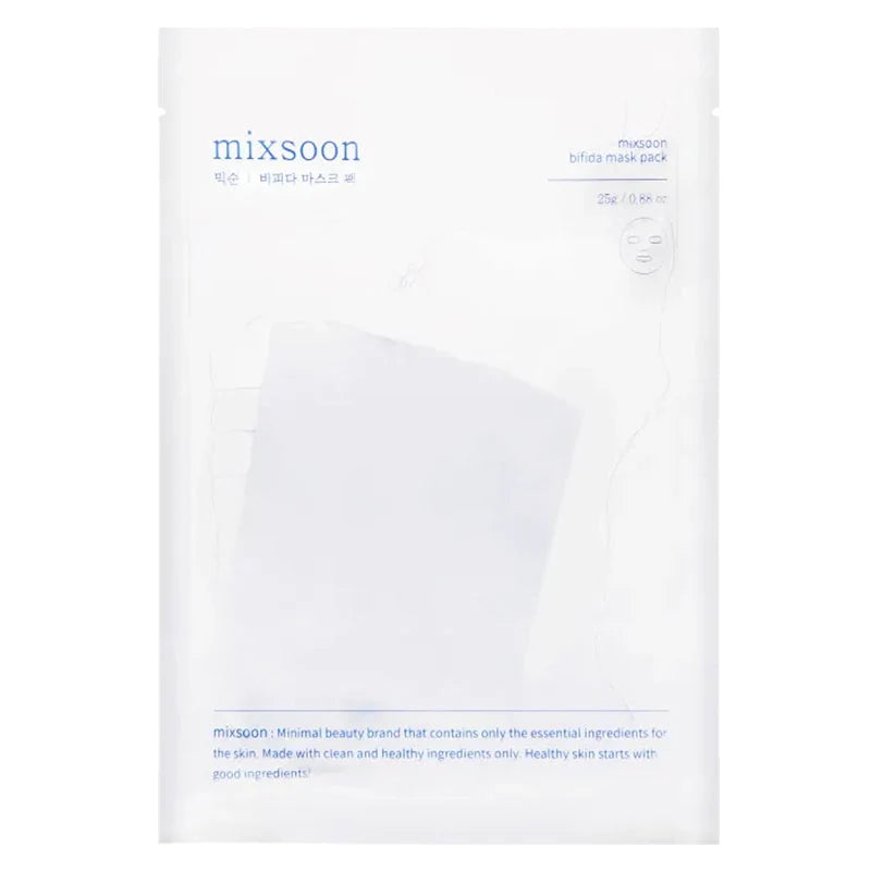 Frente da saqueta selada mixsoon Bifida Mask, com logótipo da marca sobre fundo branco