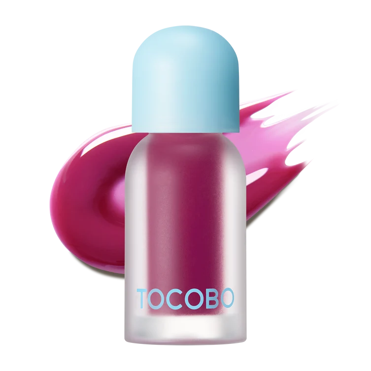 Textura do óleo labial TOCOBO em traço rosa-magenta, tonalidade Berry Brandy