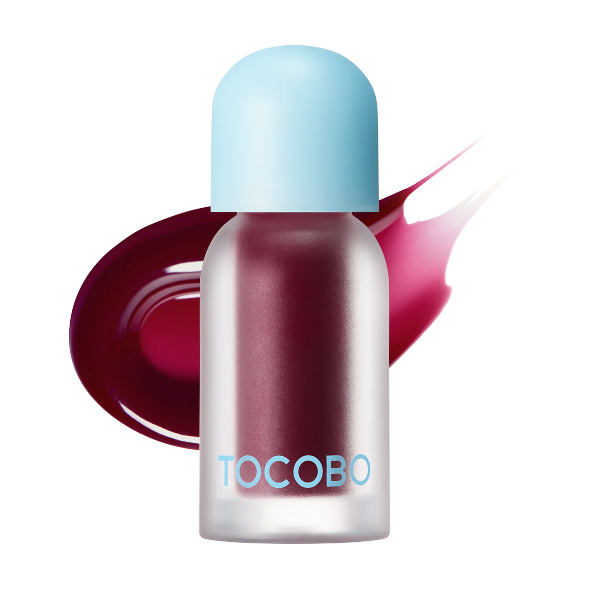 Óleo labial TOCOBO em traço vermelho-escuro, tonalidade Plum Jam