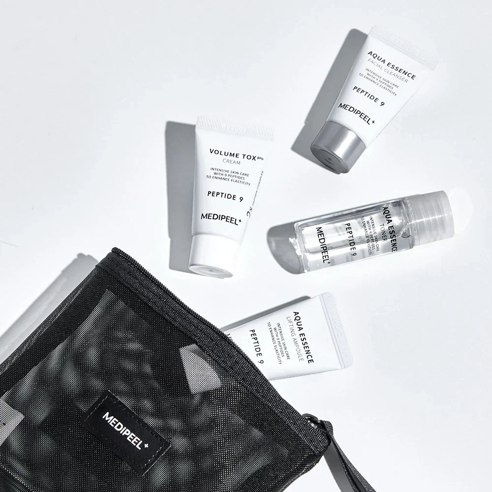 Medi-Peel Peptide 9 Aqua Essence Trial Kit: espuma, tónico, ampola e creme com péptidos