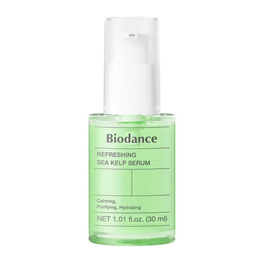 Biodance Refreshing Sea Kelp Sérum 30ml – frasco transparente com sérum verde e dispensador de bomba