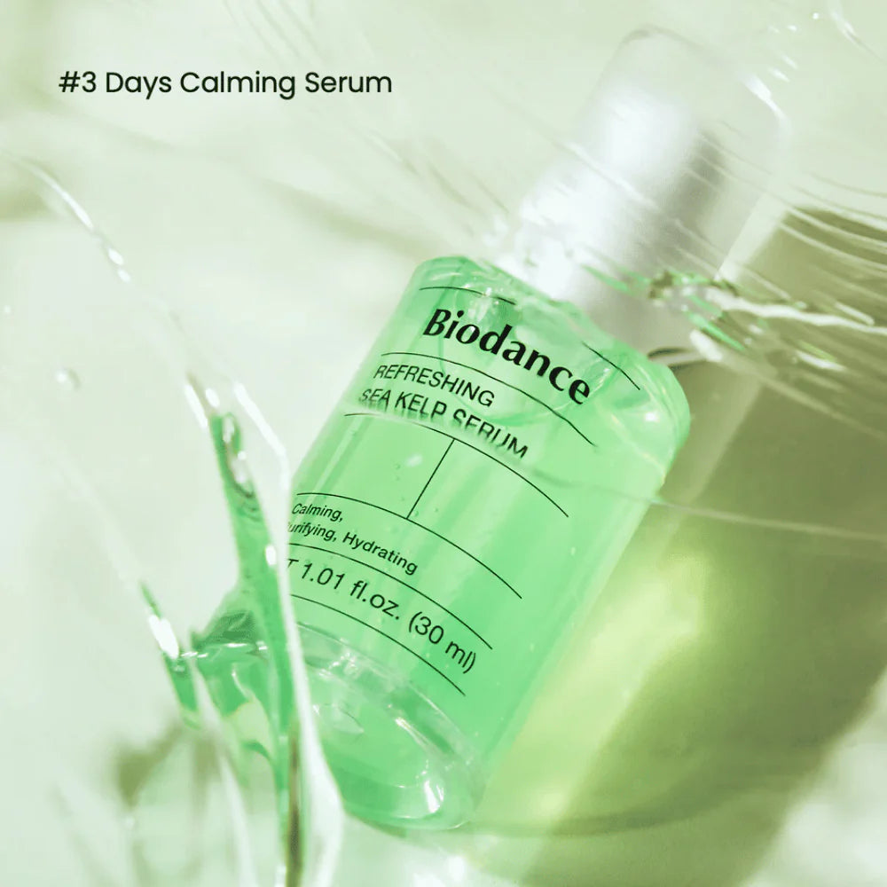 Biodance Sea Kelp Sérum 30ml em ambiente aquático – efeito calmante em 3 dias